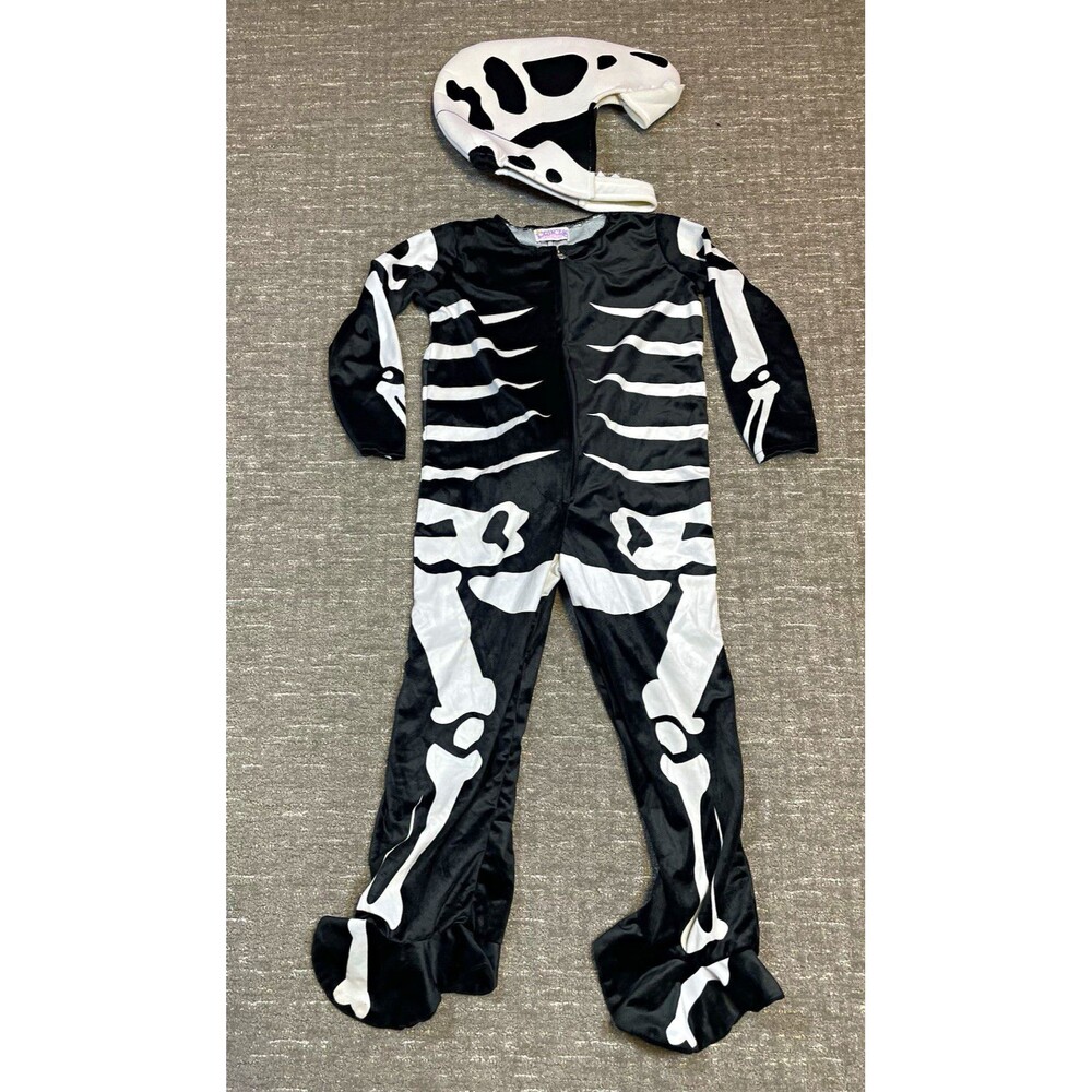 Boys Skeleton Costume Black/White Hooded Polyester m medium dinosaur Halloween